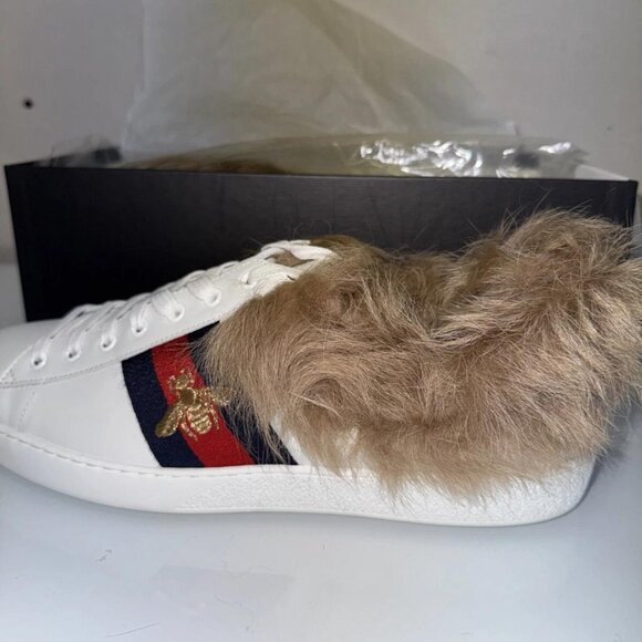 GUCCI NEW ACE FUR BEE WHITE SNEAKER US 13